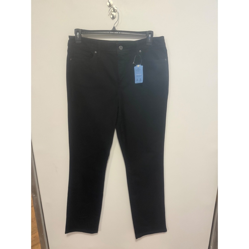 St‎ Johns Bay Womens Black Straight Leg Pants Size 14 Long High Rise NWT